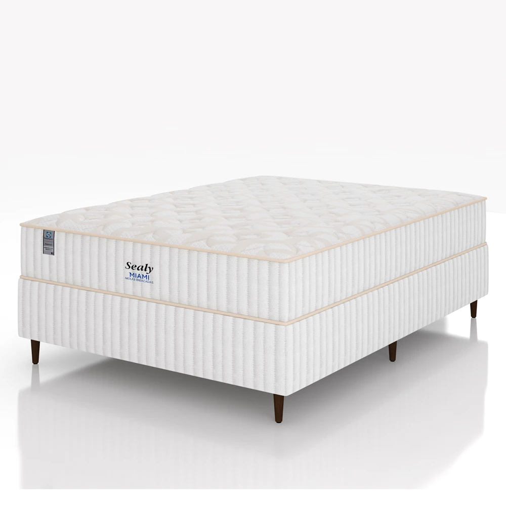 Colchão Sealy Miami com Mola Pocket Ensacada de 26cm em um quarto aconchegante e moderno. Colchão Sealy Miami com Mola Pocket Ensacada de 26cm em um quarto aconchegante e moderno.
